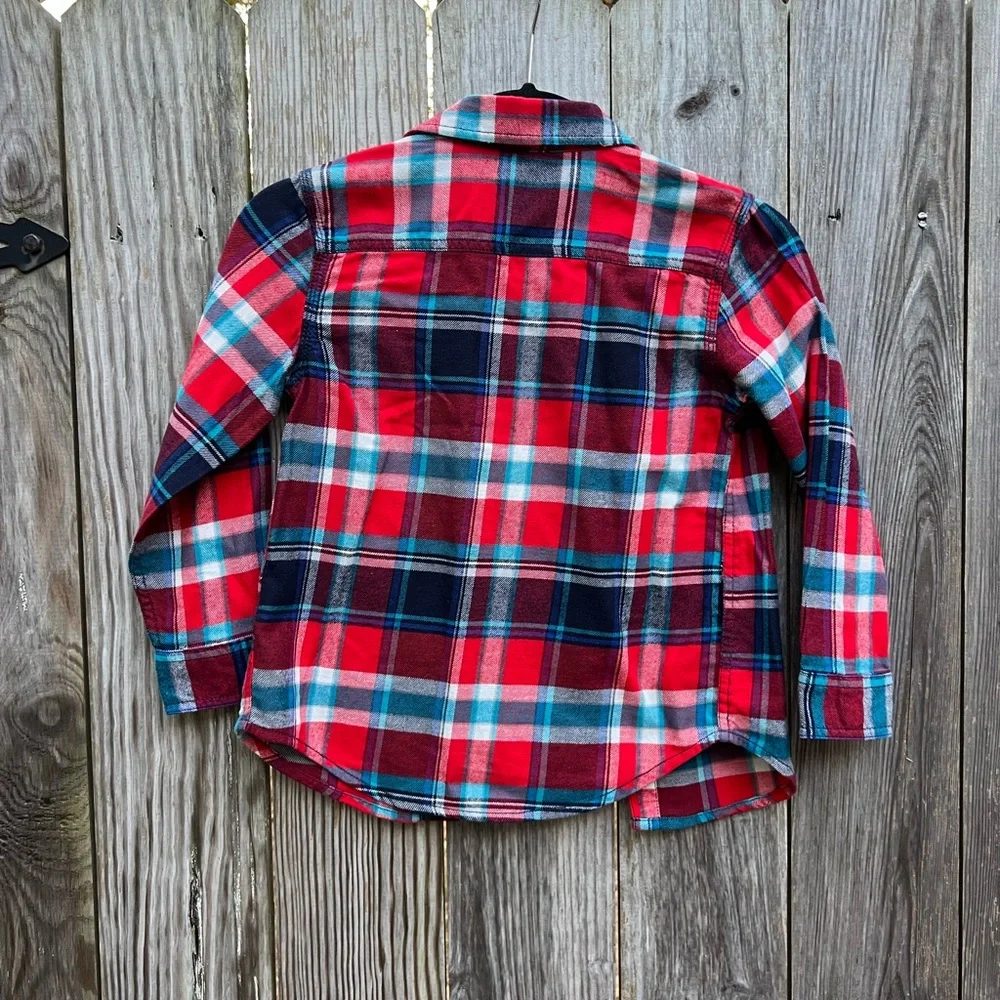 GYMBOREE red white and blue plaid button down long sleeve shirt Boys 5-6